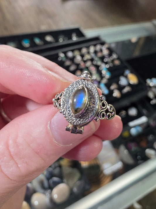 Labradorite Poison Box Ring Size 7