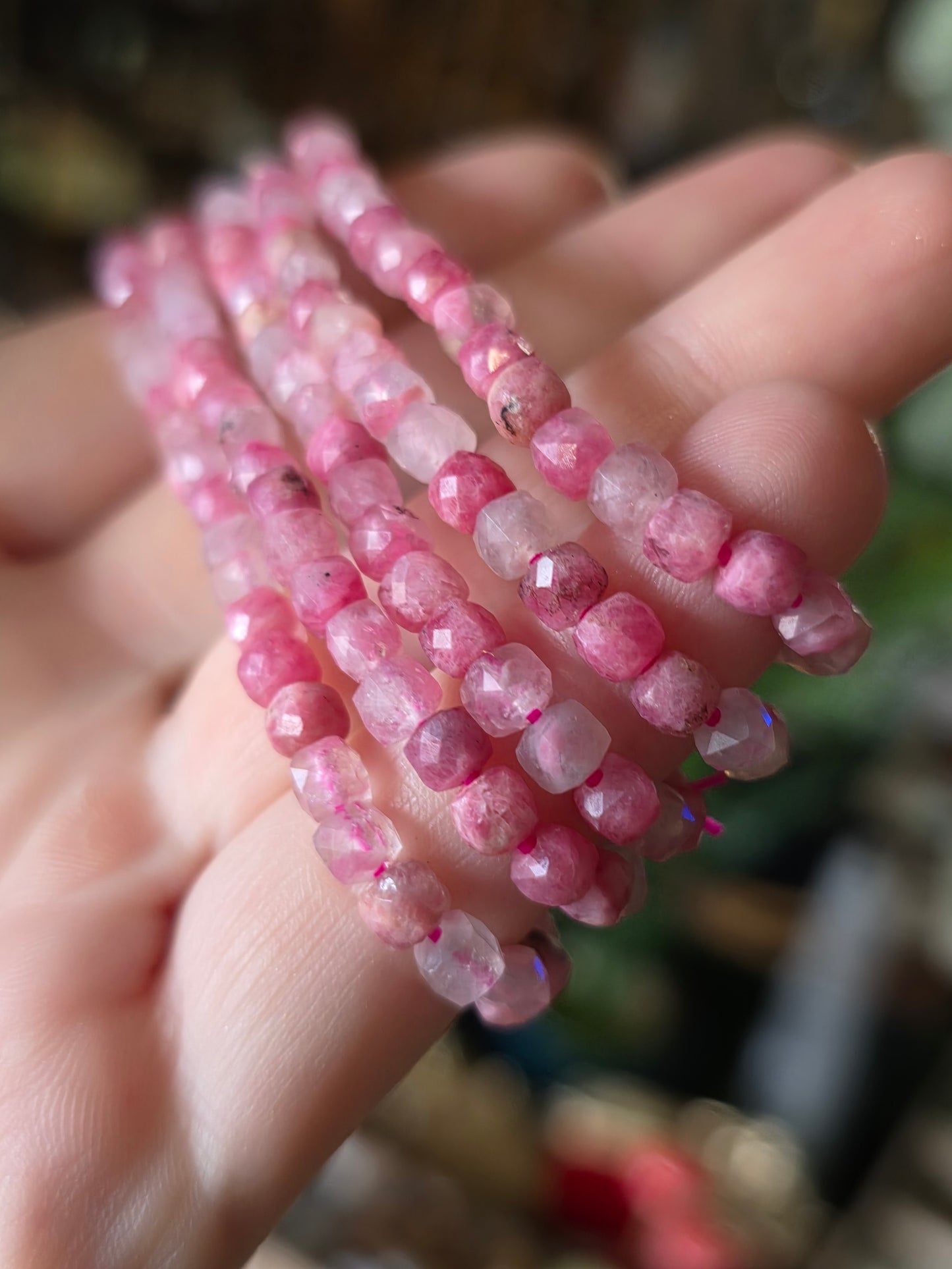 Faceted Rhodonite Bead Bracelet