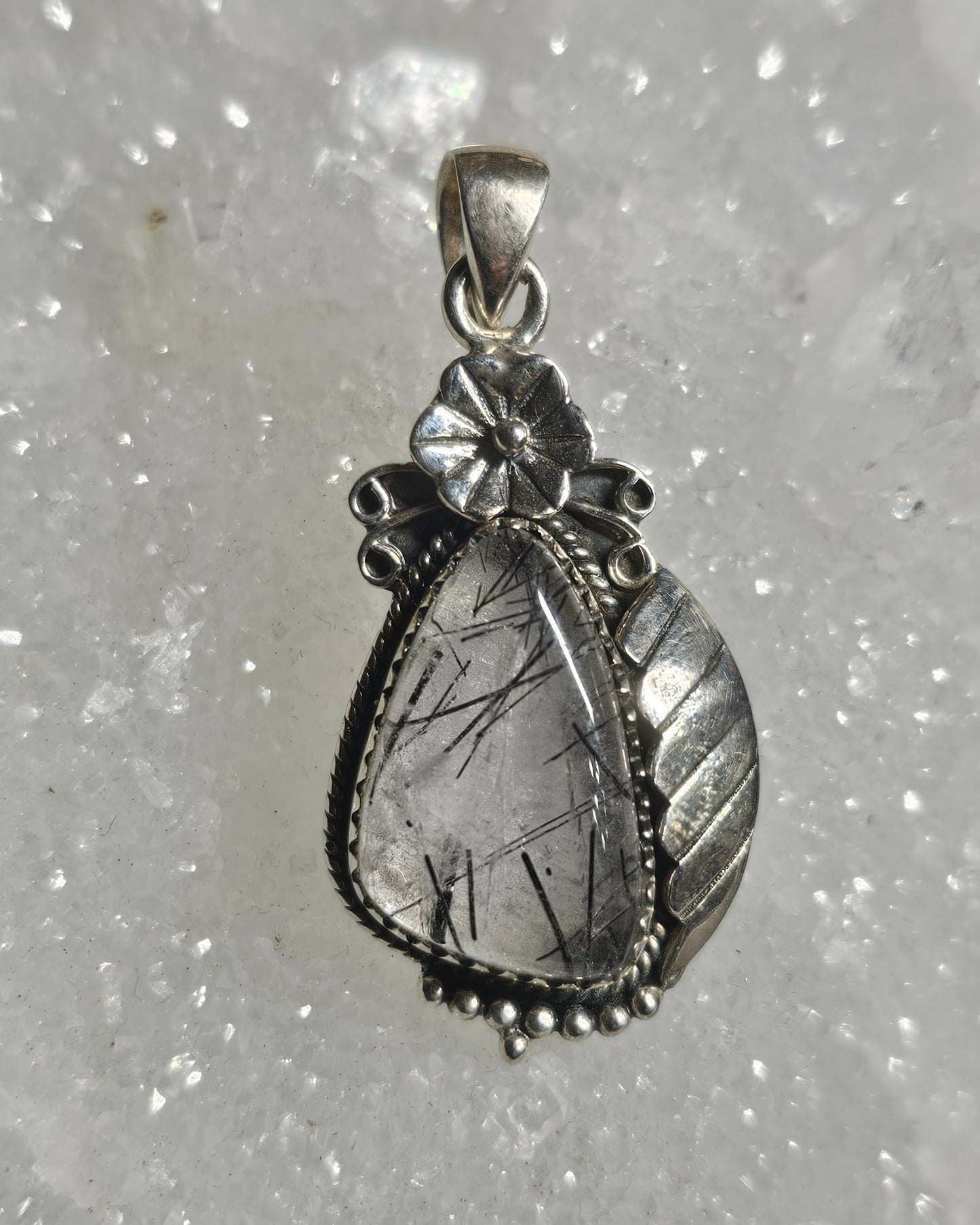 Black Tourmaline in Quartz Pendant