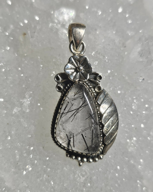 Black Tourmaline in Quartz Pendant