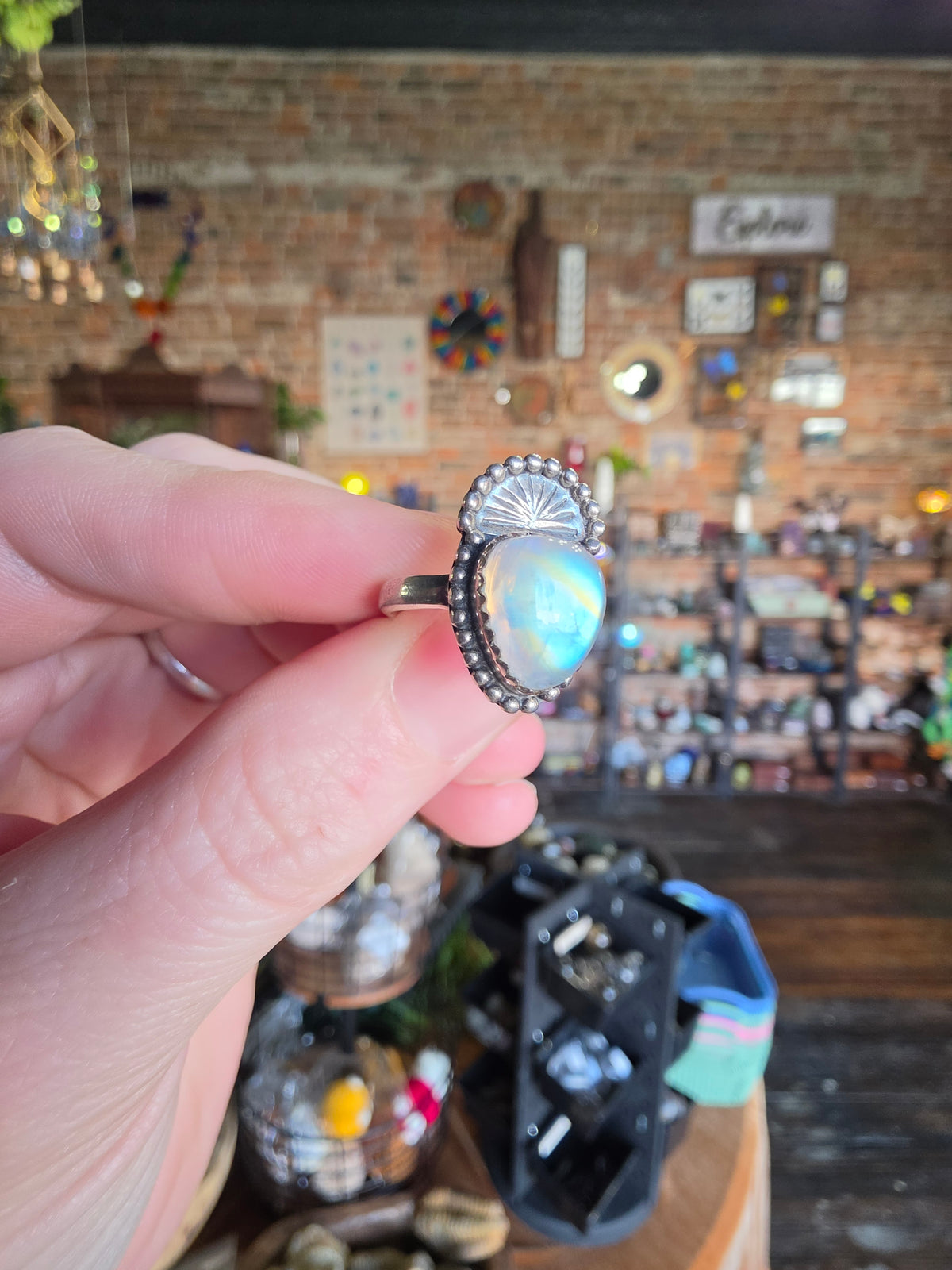 Size 7 Rainbow Moonstone Ring