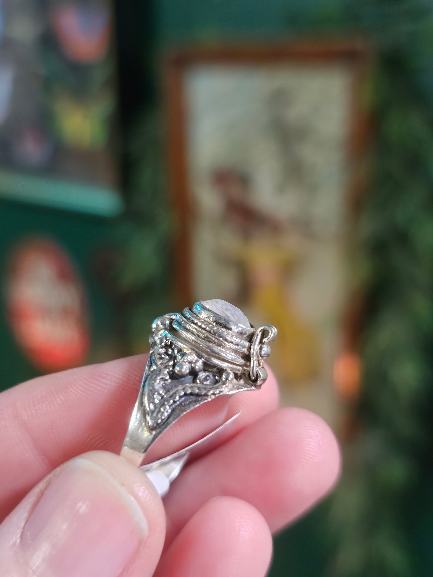Size 8 Moonstone Poison Box Ring