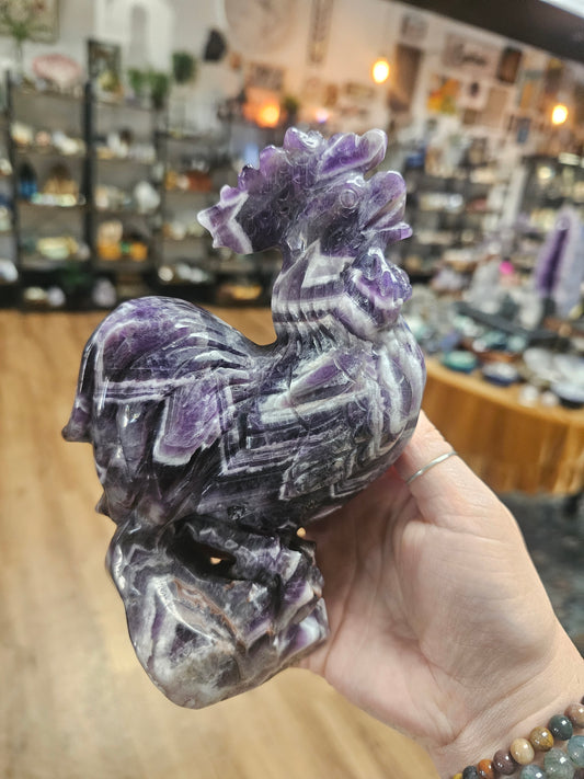 Dream Amethyst Rooster Carving