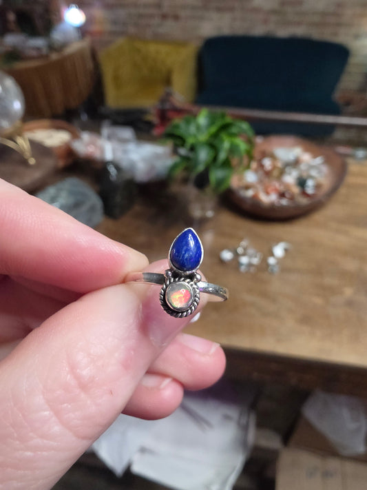 Lapis Lazuli and Welo Opal Ring Size 8