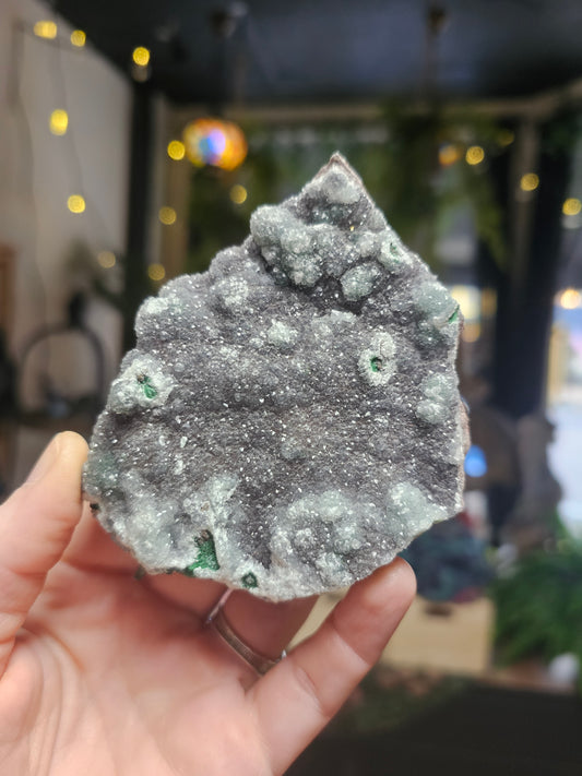 Druzy Quartz on Malachite