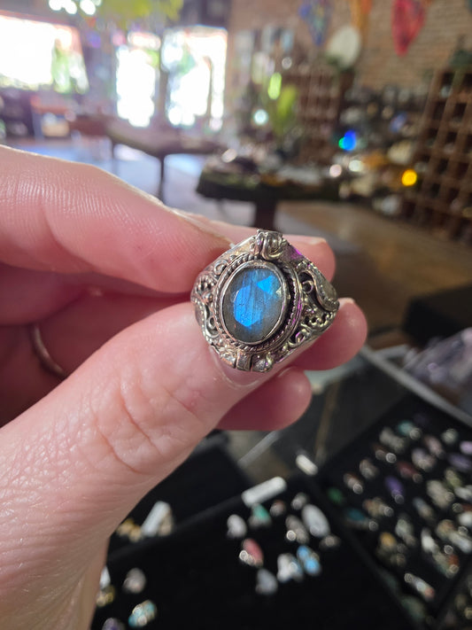 Labradorite Poison Box Ring Size 8