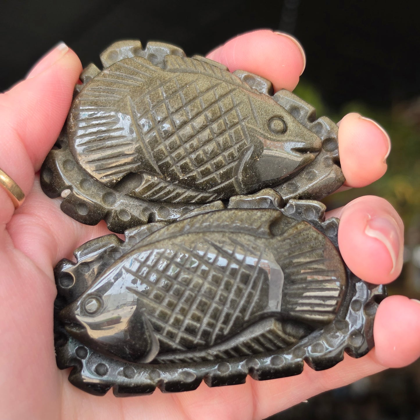 Gold Sheen Obsidian Carved Fish