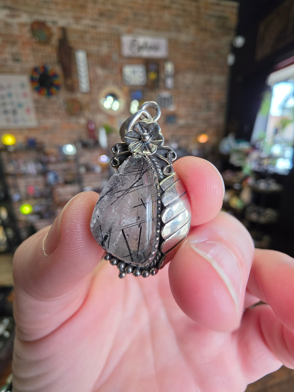 Black Tourmaline in Quartz Pendant