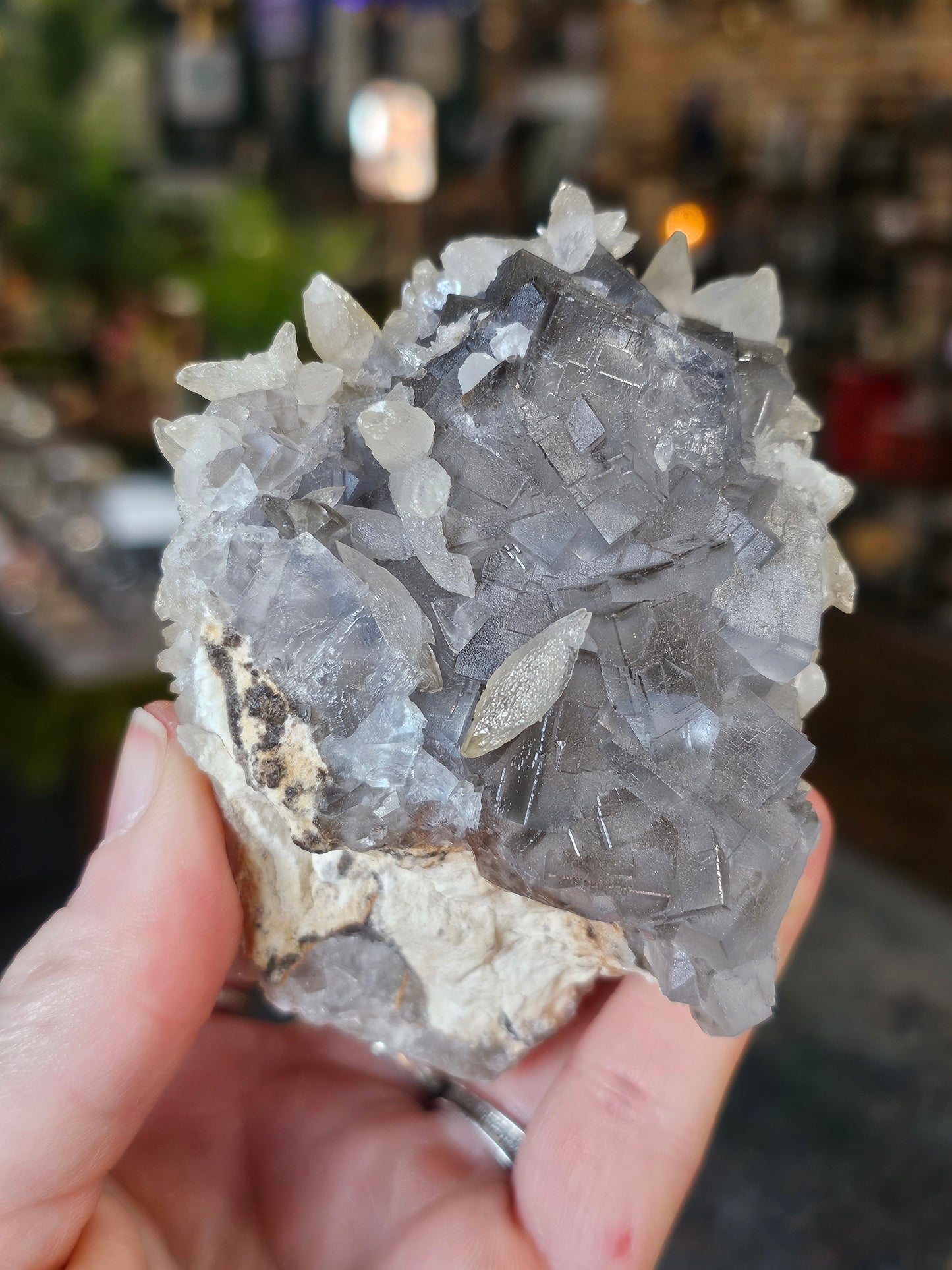 Calcite on Fluorite