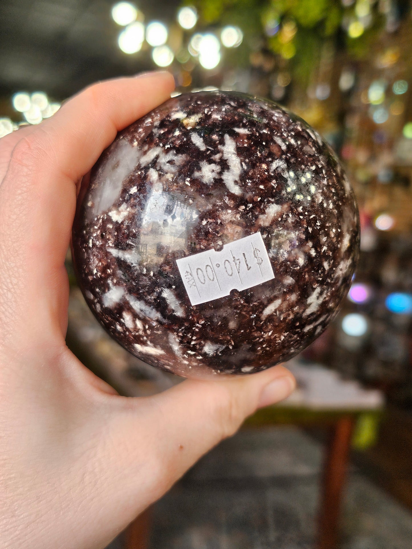 Green Tourmaline & Lepidolite in Quartz Sphere