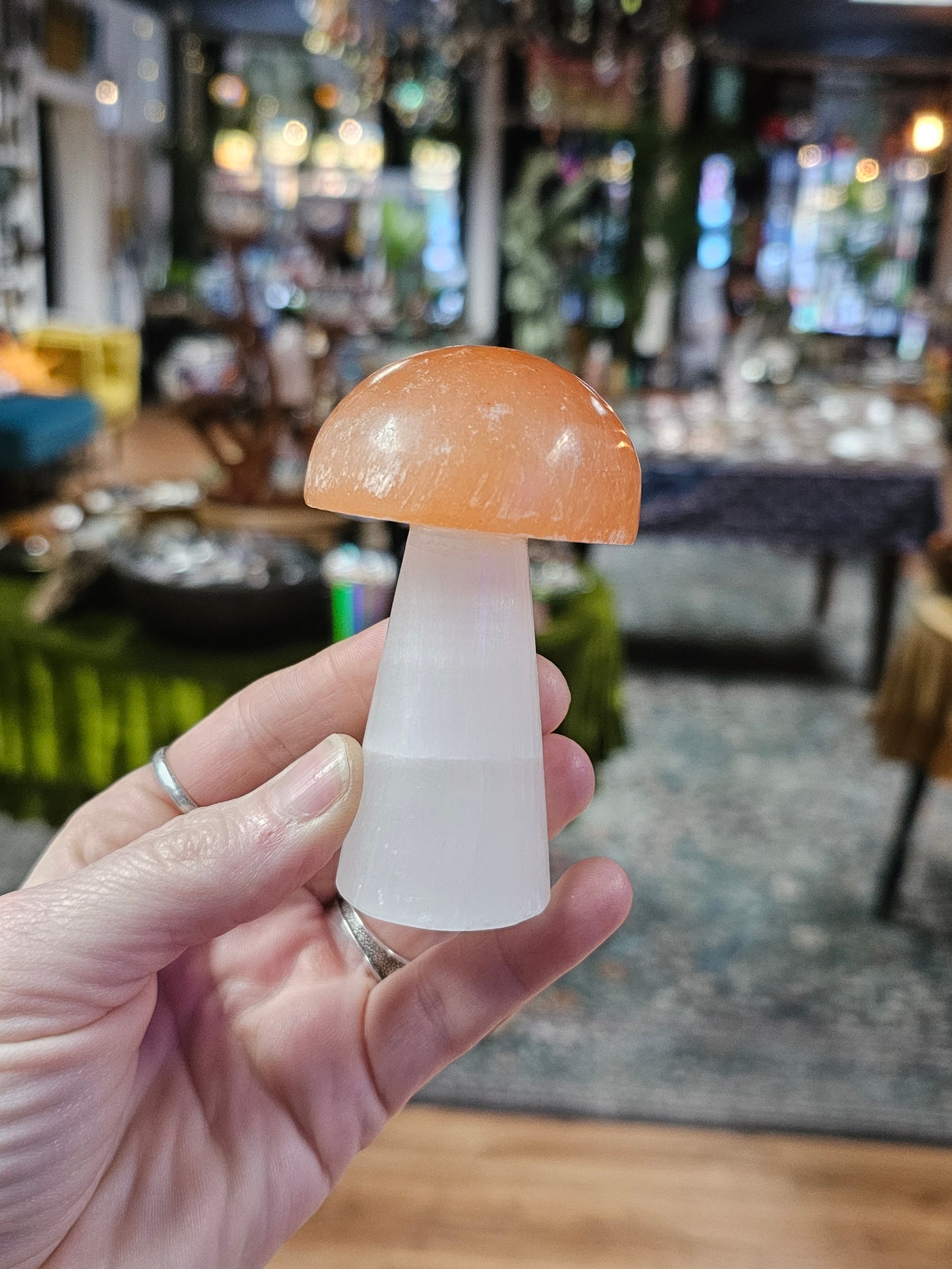 Peach Top Selenite Mushroom ( Satin Spar)