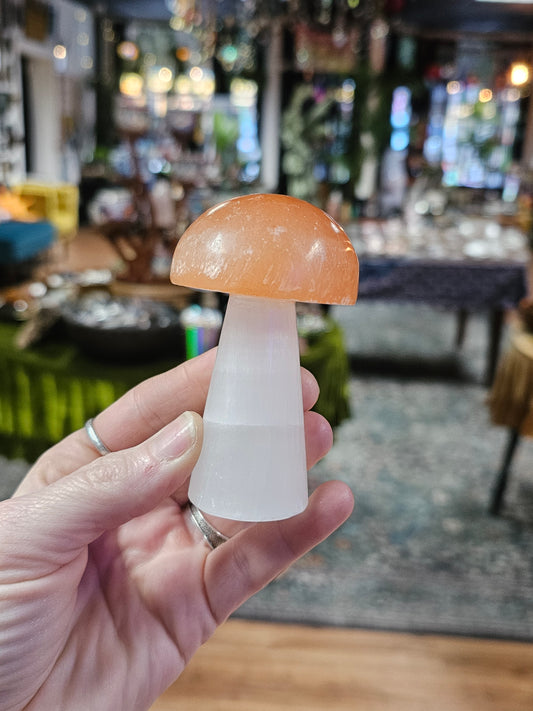 Peach Top Selenite Mushroom ( Satin Spar)
