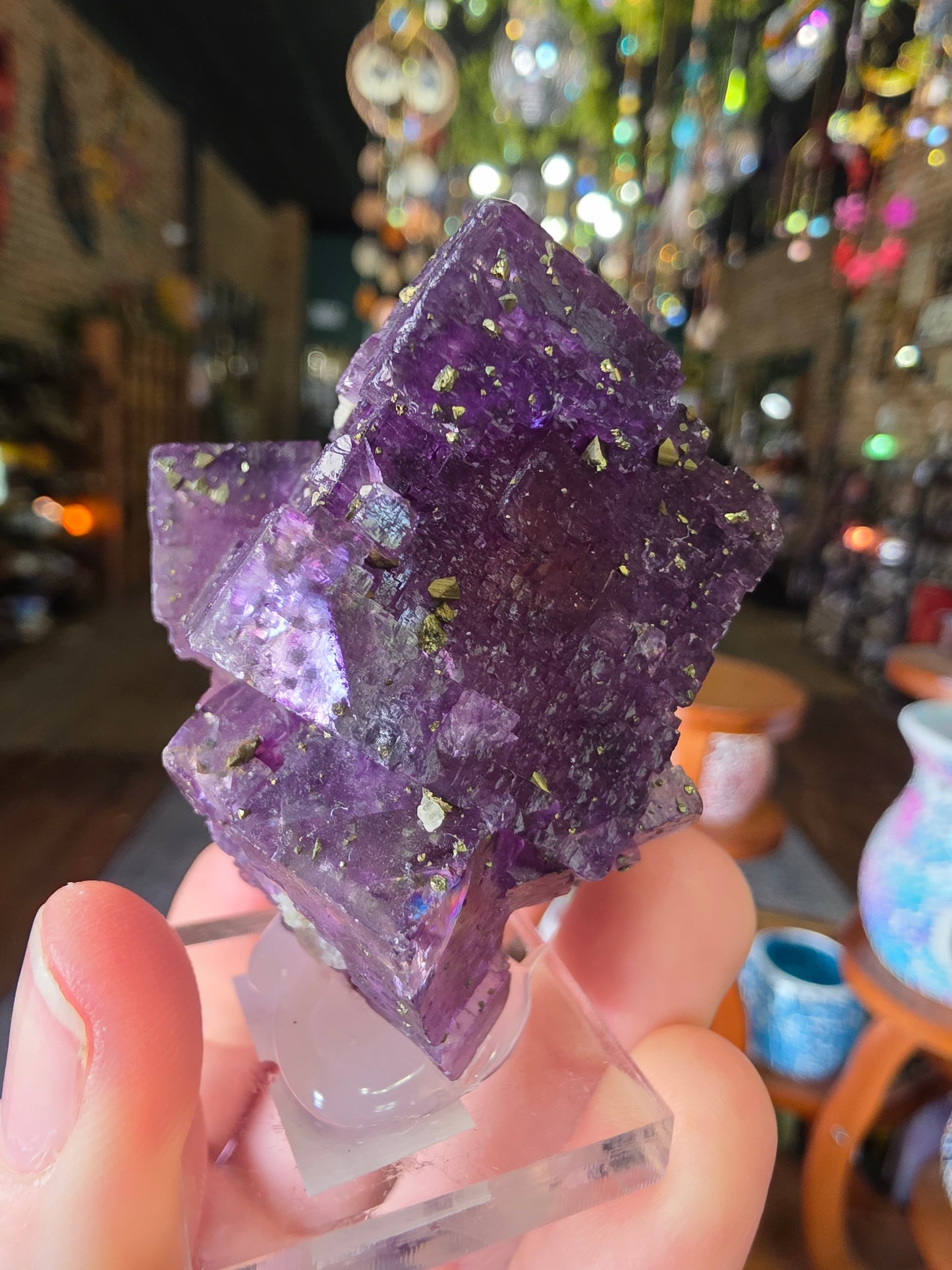 Pyrite on Fluorite