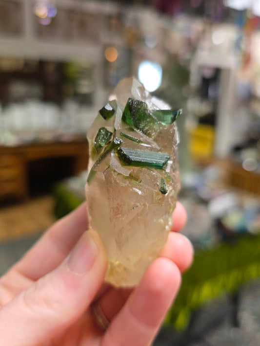 Green Tourmaline on Quartz