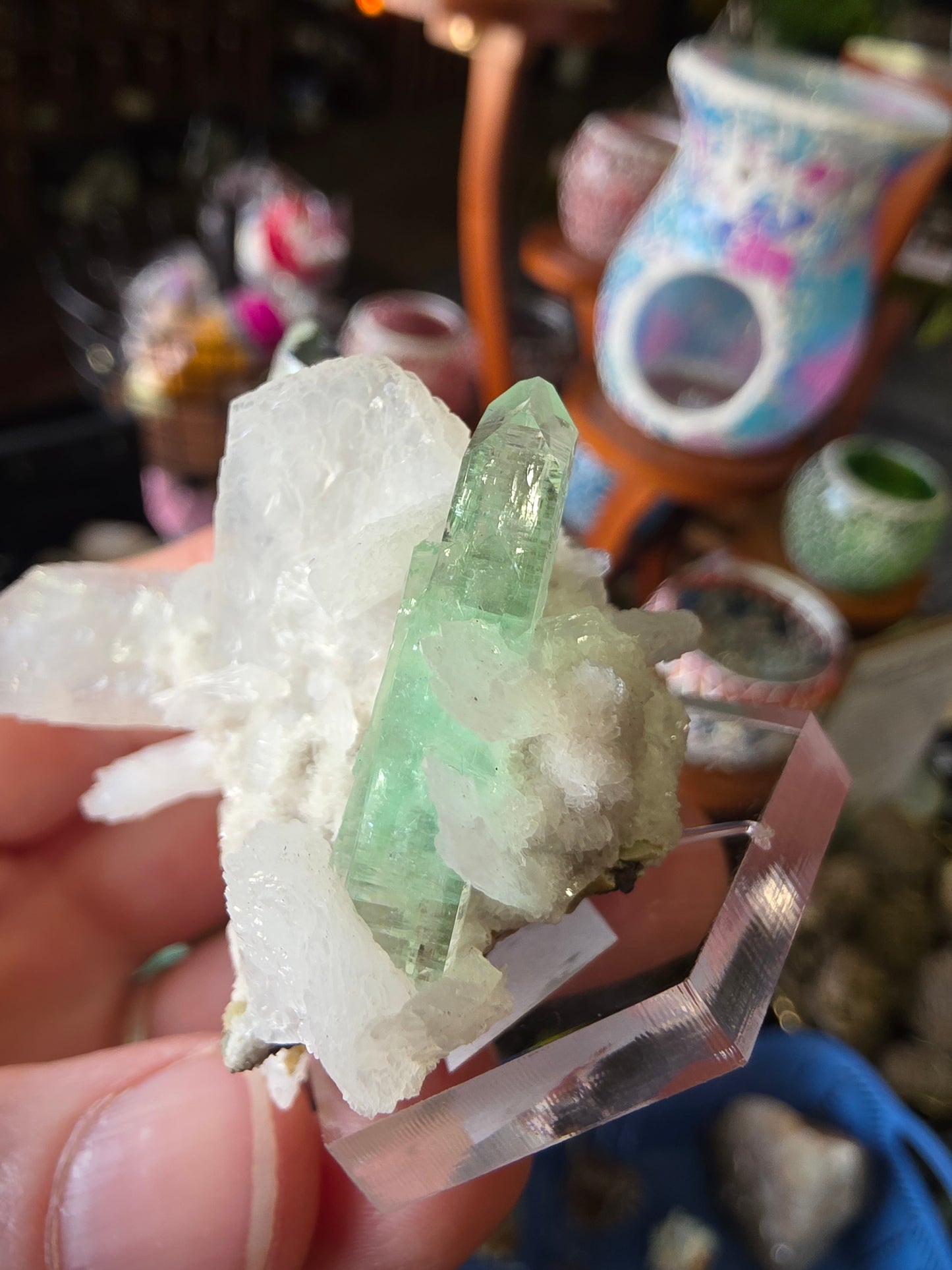 Green Apophyllite On Stilbite