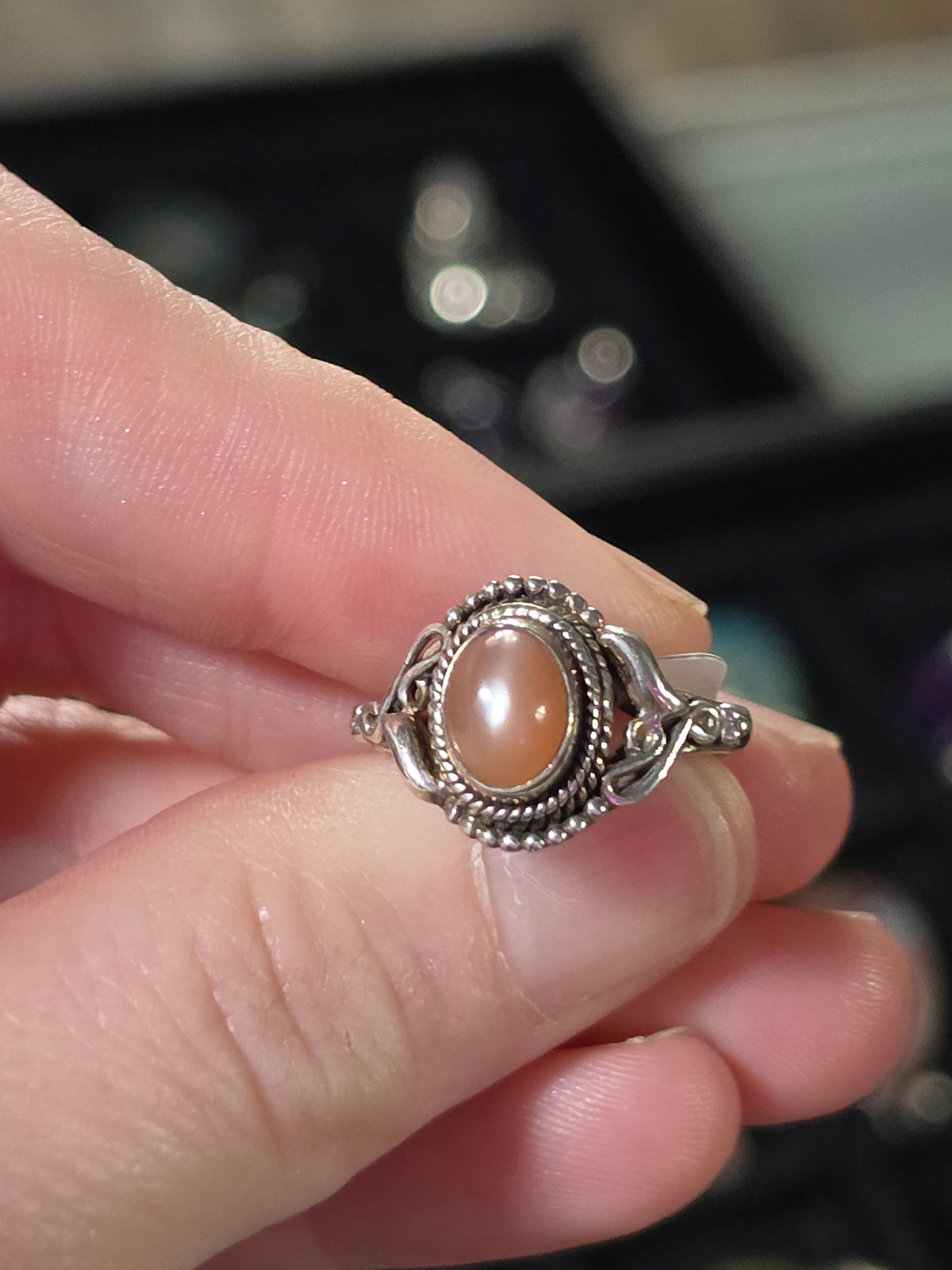 Peach Moonstone Ring Size 7