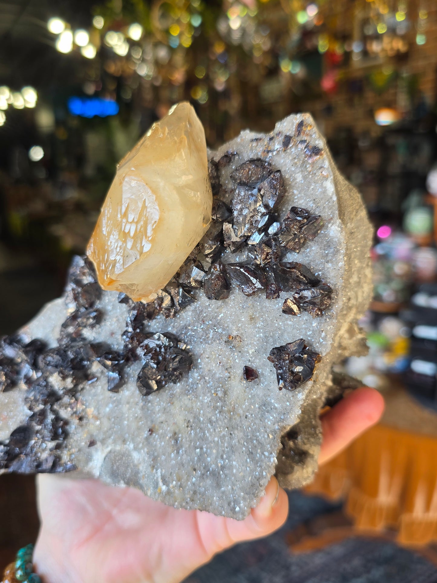 Calcite and Sphalerite on Druzy Quartz