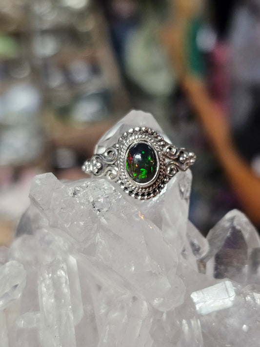 Size 7 Chalama Black Opal Ring