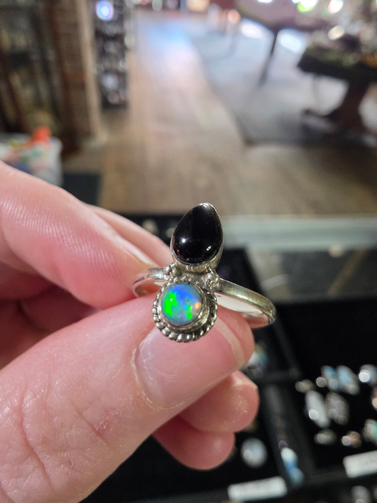 Opal and Black Onyx Size 7