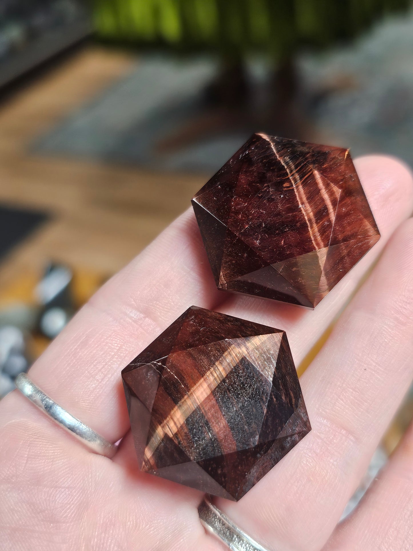 Red Tigers Eye Faceted Hexagon