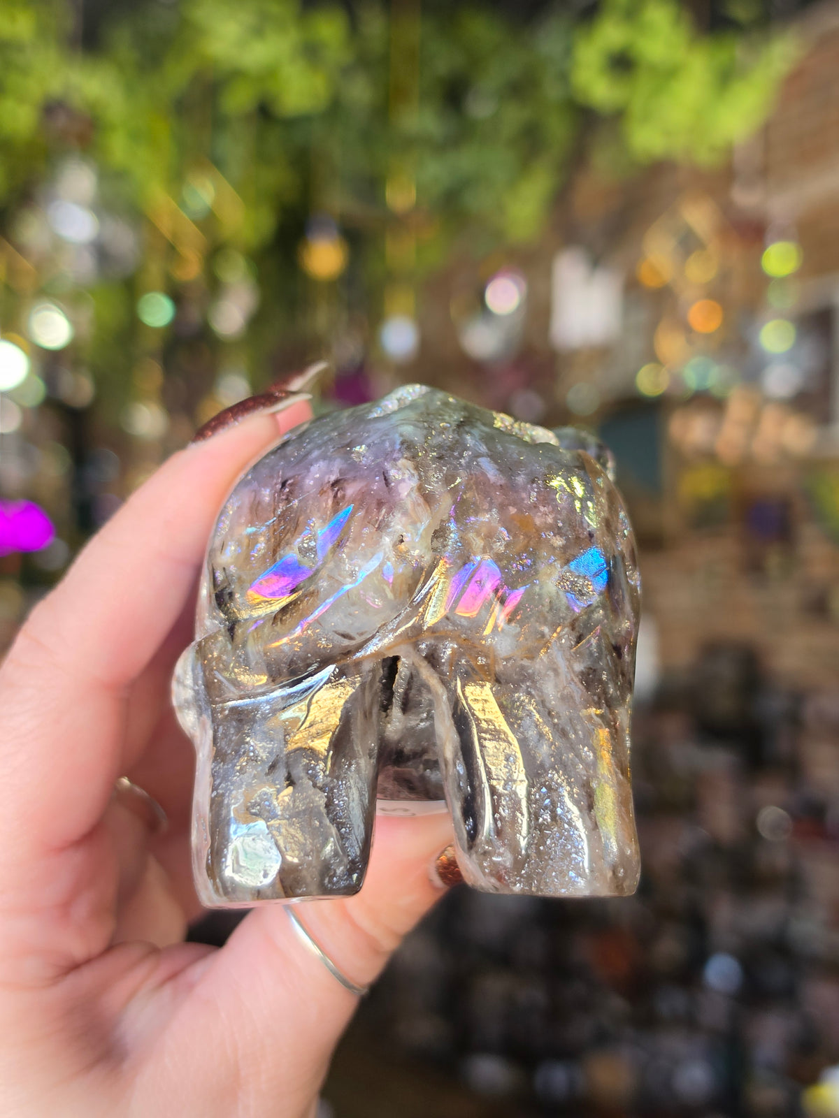 Aura Coated Druzy Quartz Elephant