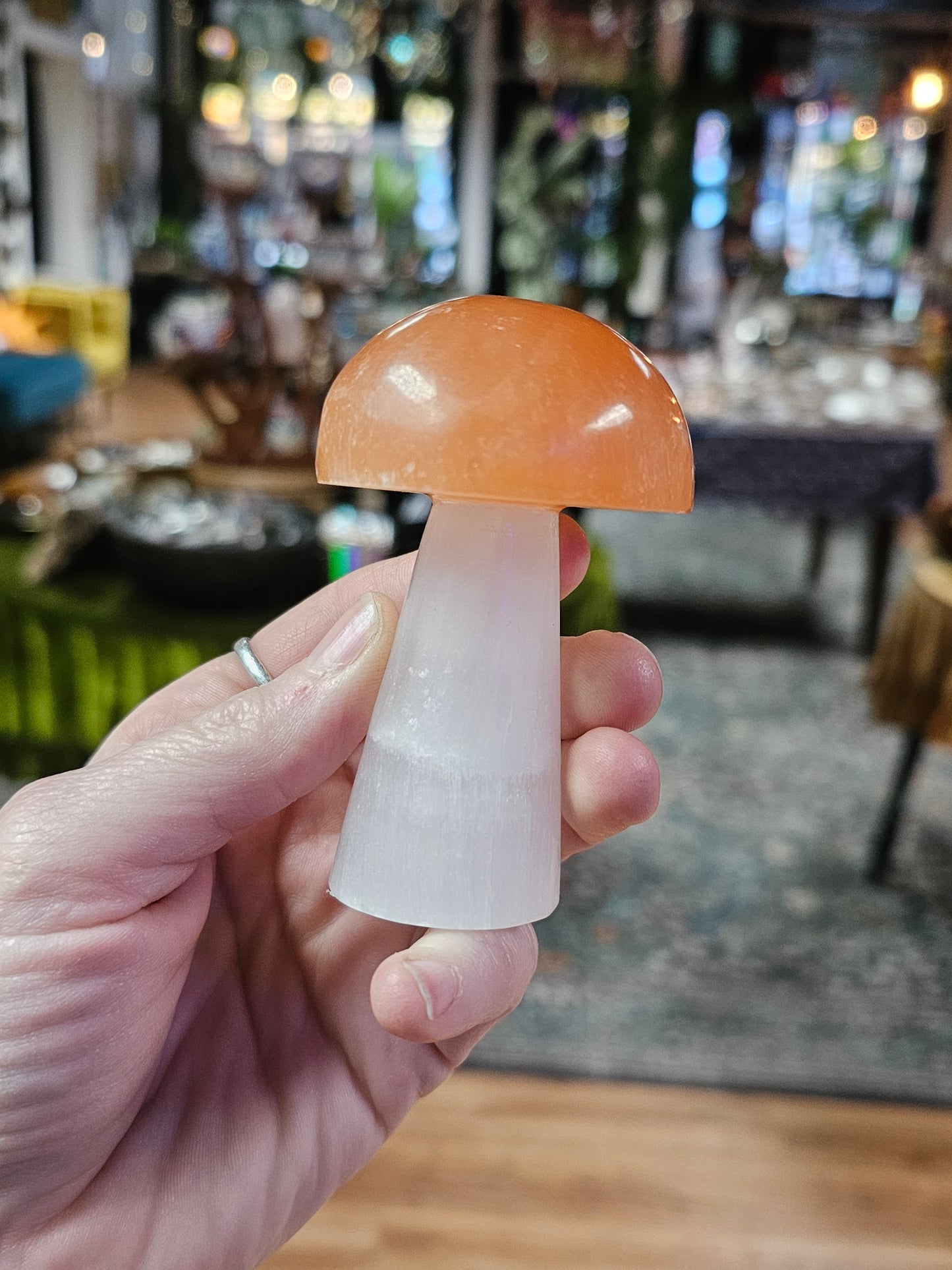 Peach Top Selenite Mushroom ( Satin Spar)