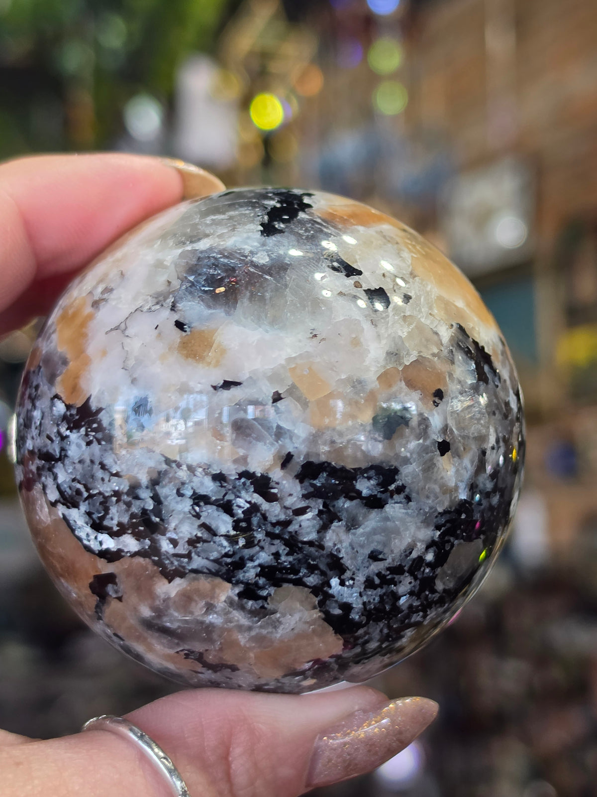 Larvikite and Sunstone Sphere