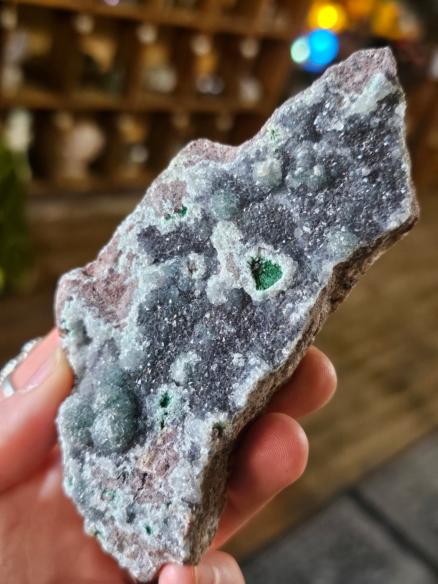 Druzy Quartz on Malachite