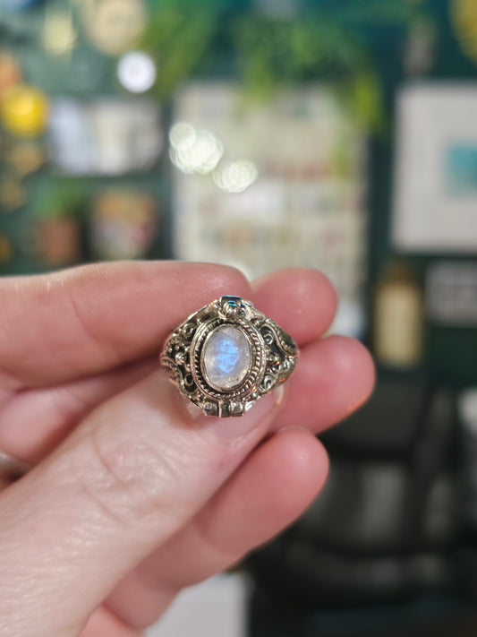 Size 8 Moonstone Poison Box Ring