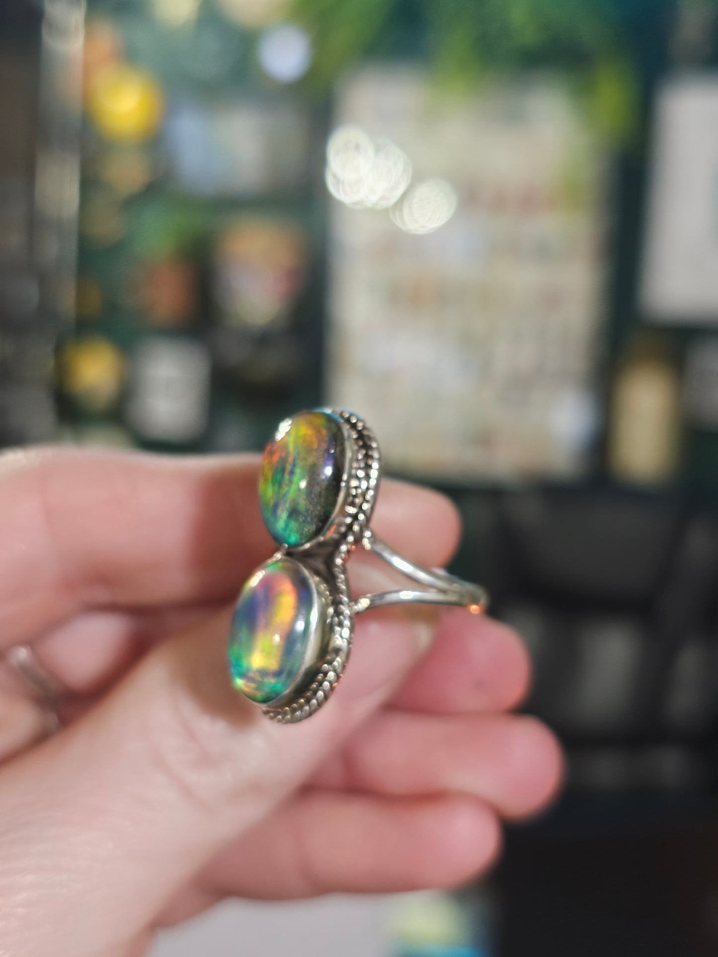 Size 10.5 Lab created Aurora Opal Ring