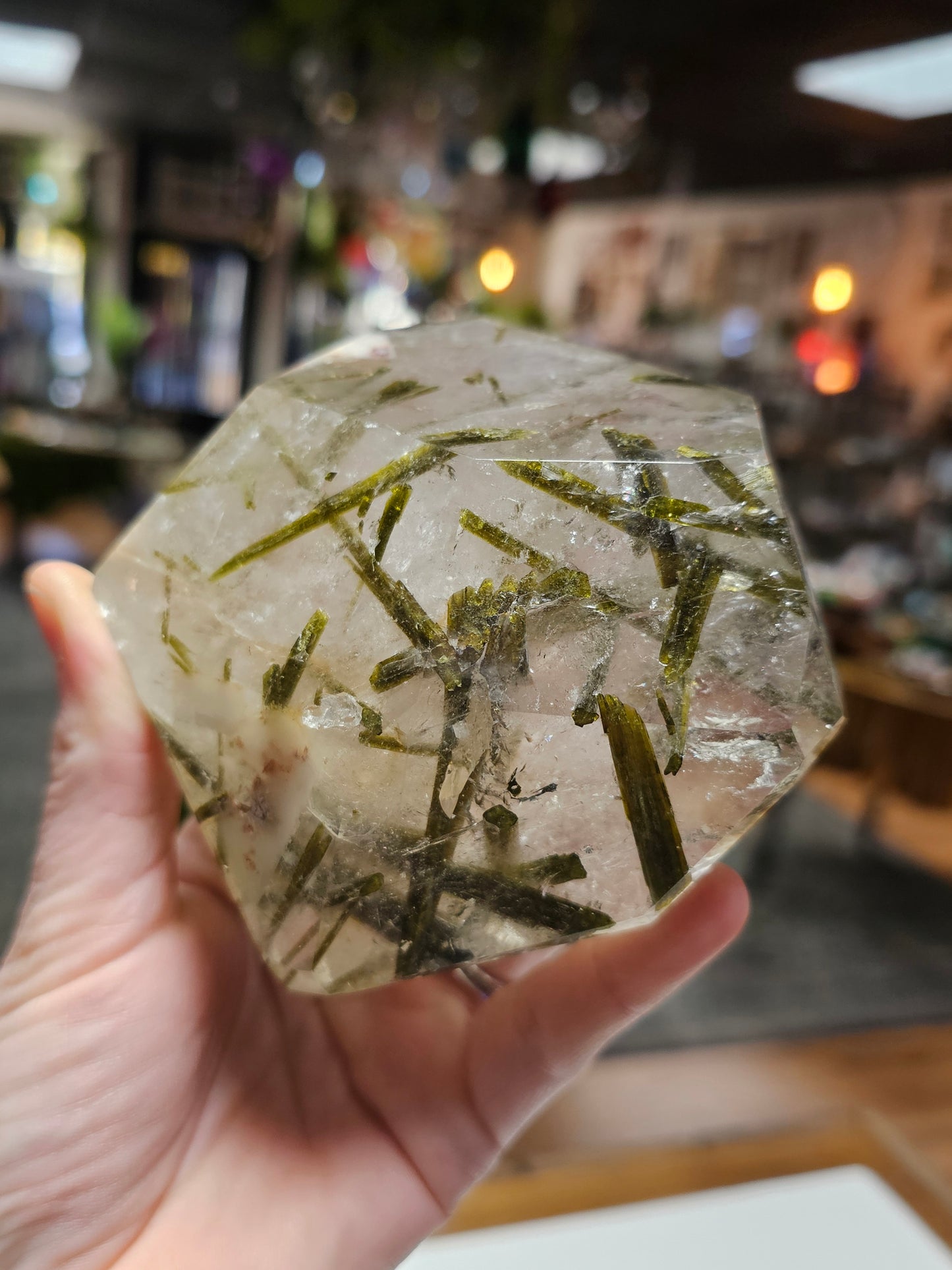 Green Tourmaline In Quartz Freeform