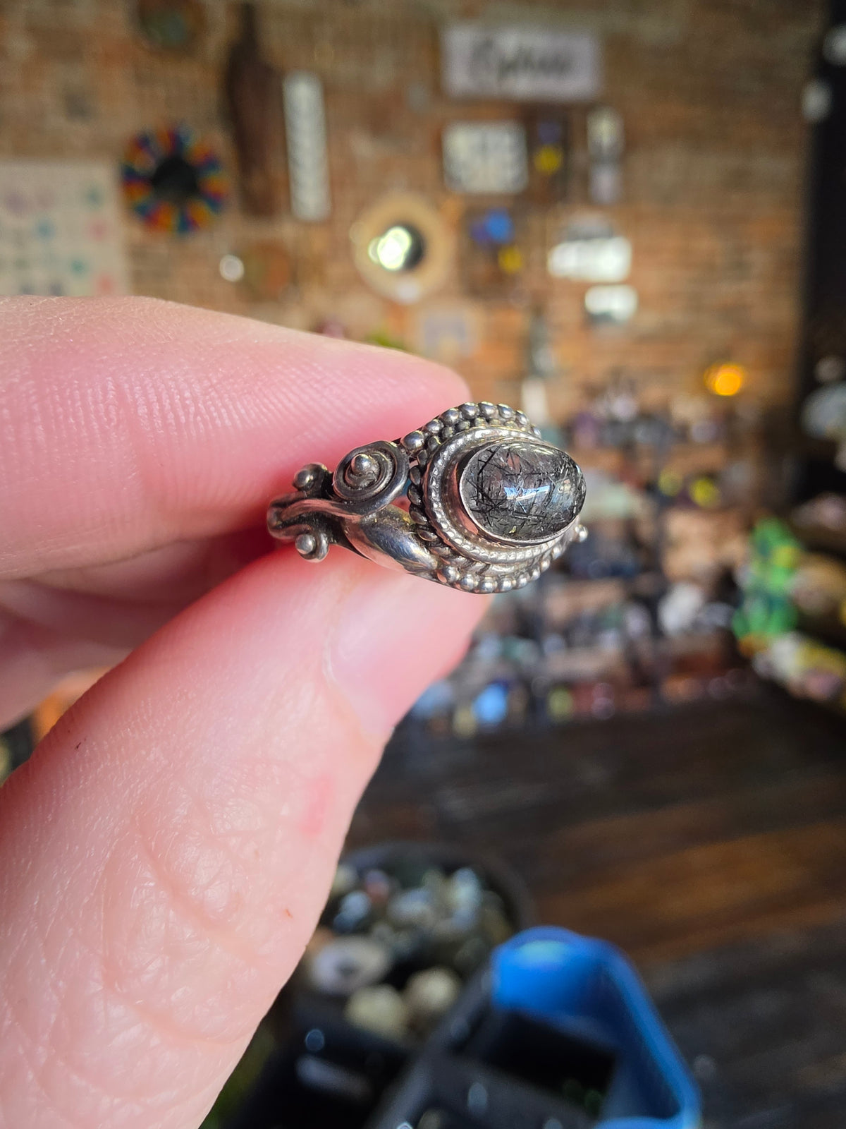 Black Tourmaline in Quartz Ring Size 6