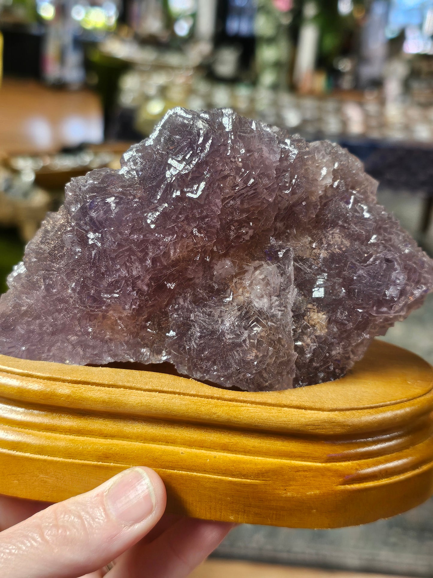 Purple Fluorite on Custom Wood base