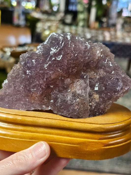 Purple Fluorite on Custom Wood base