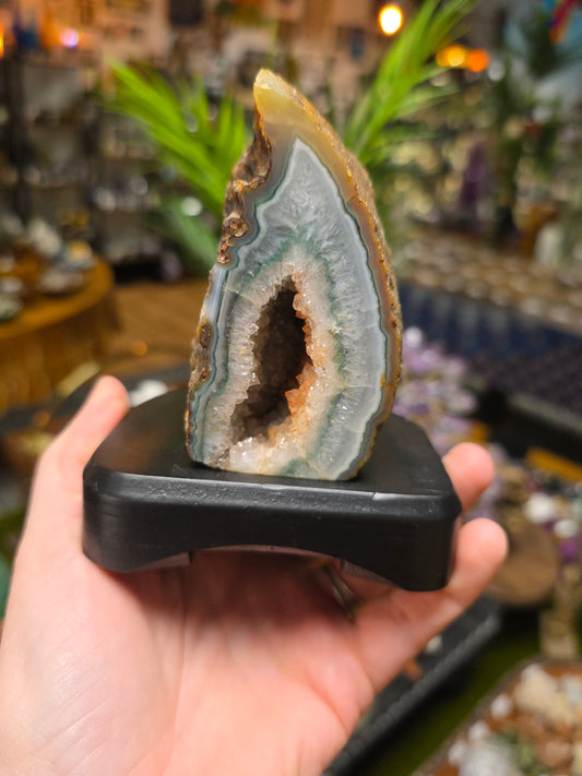 Agate Halve  on Wooden Stand