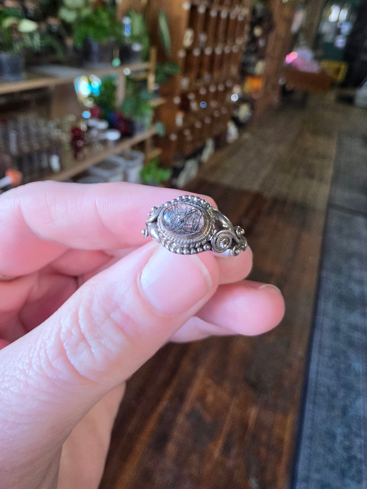 Black Tourmaline in Quartz Ring Size 6