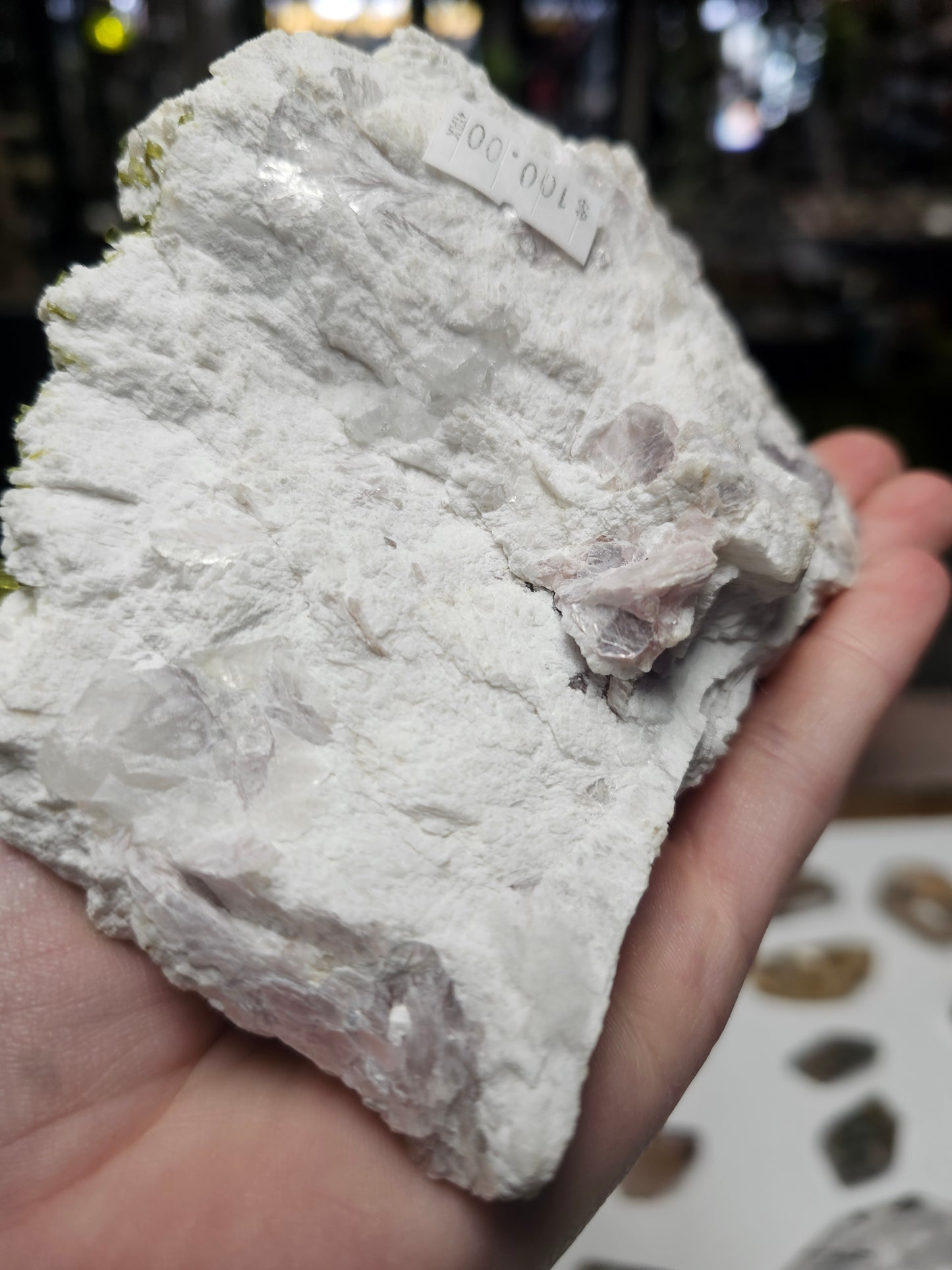 Green Tourmaline and Lepidolite on Albite