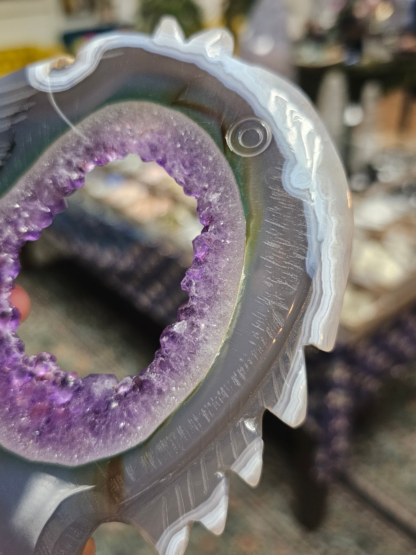 Amethyst Druzy Agate Fish Carving
