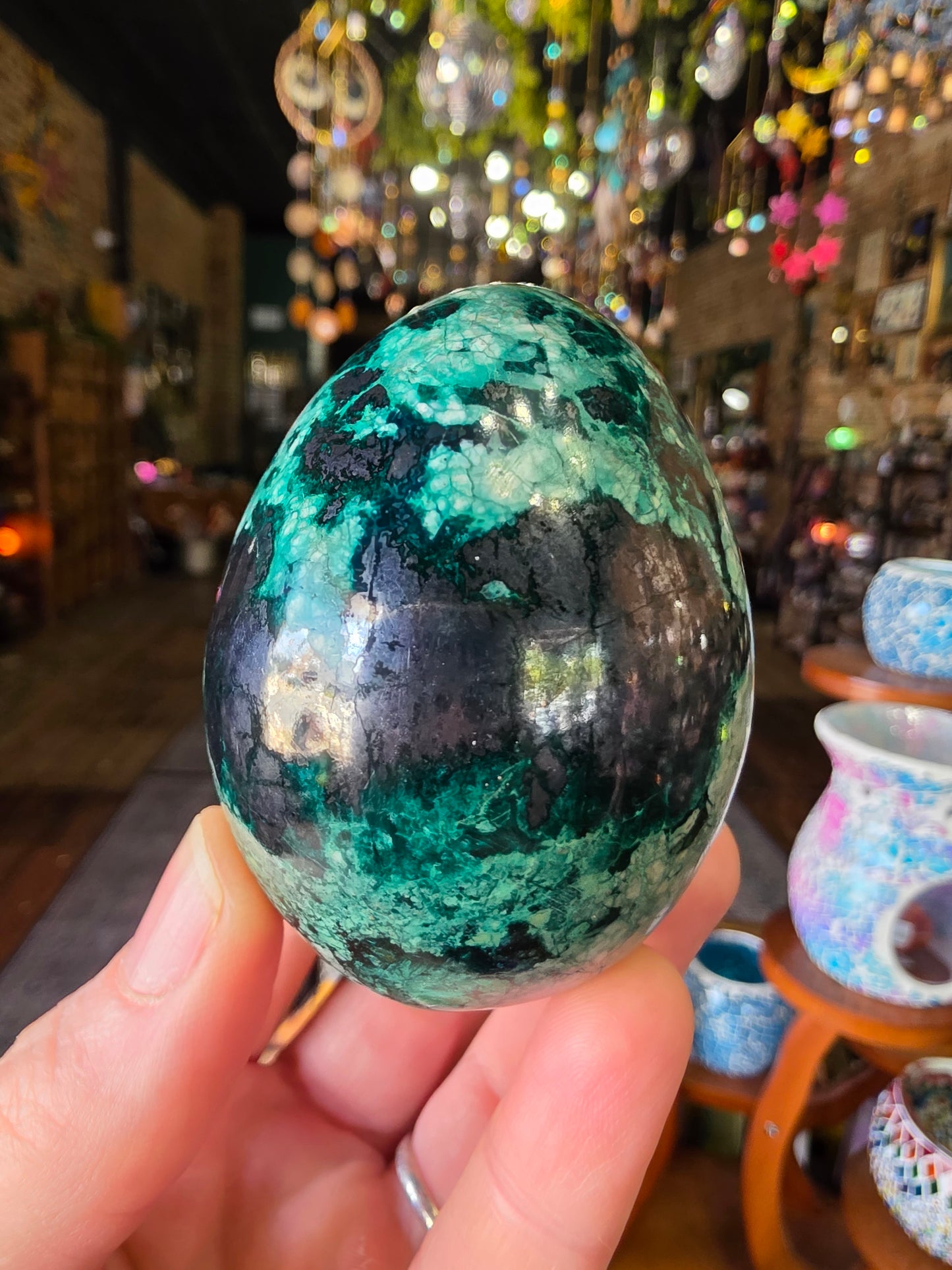 Chrysocolla and Hematite Egg