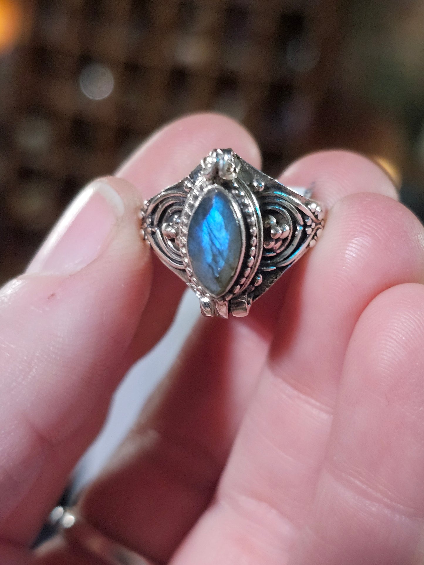 Size 8.5 Labradorite Poison Box Ring