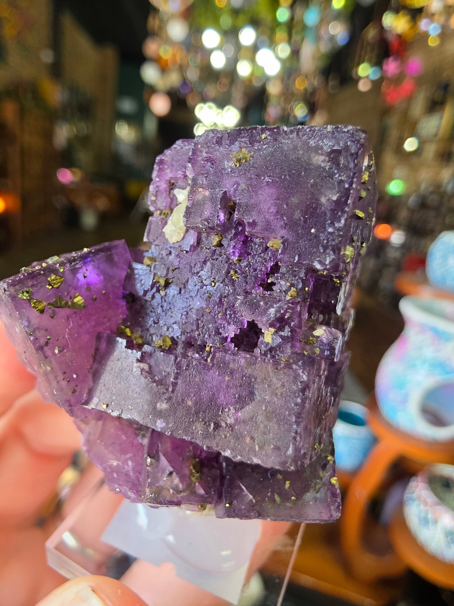 Pyrite on Fluorite