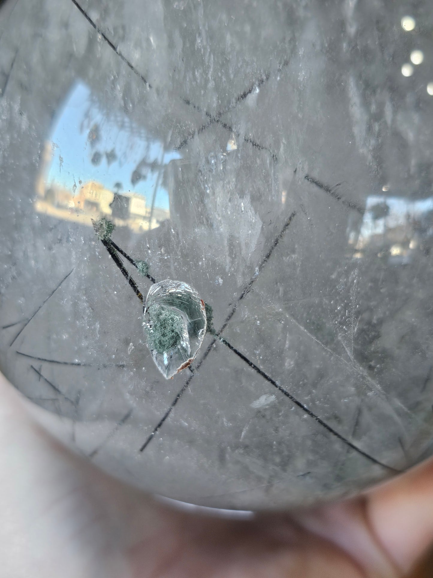 XL Chlorite and Tourmaline in Quartz Sphere