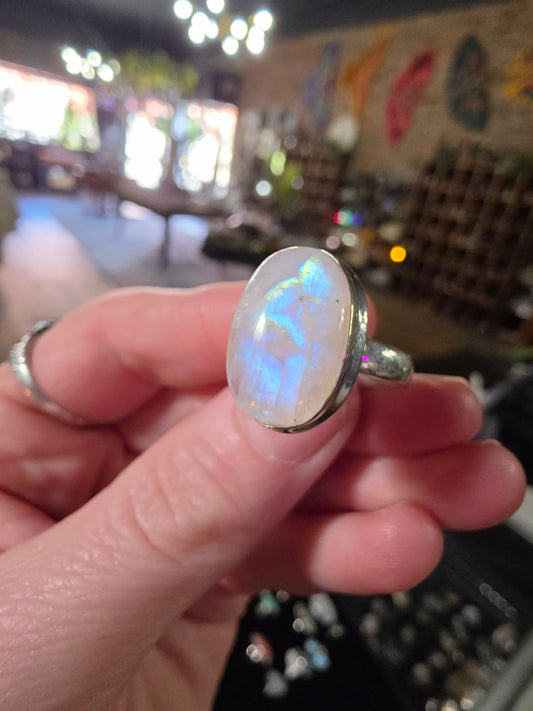 Rainbow Moonstone Ring Size 9