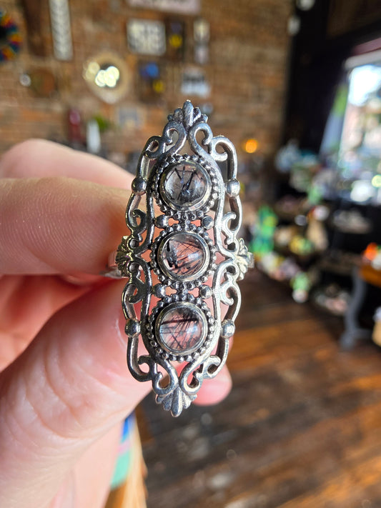 Tourmaline In Quartz Ring Size 5
