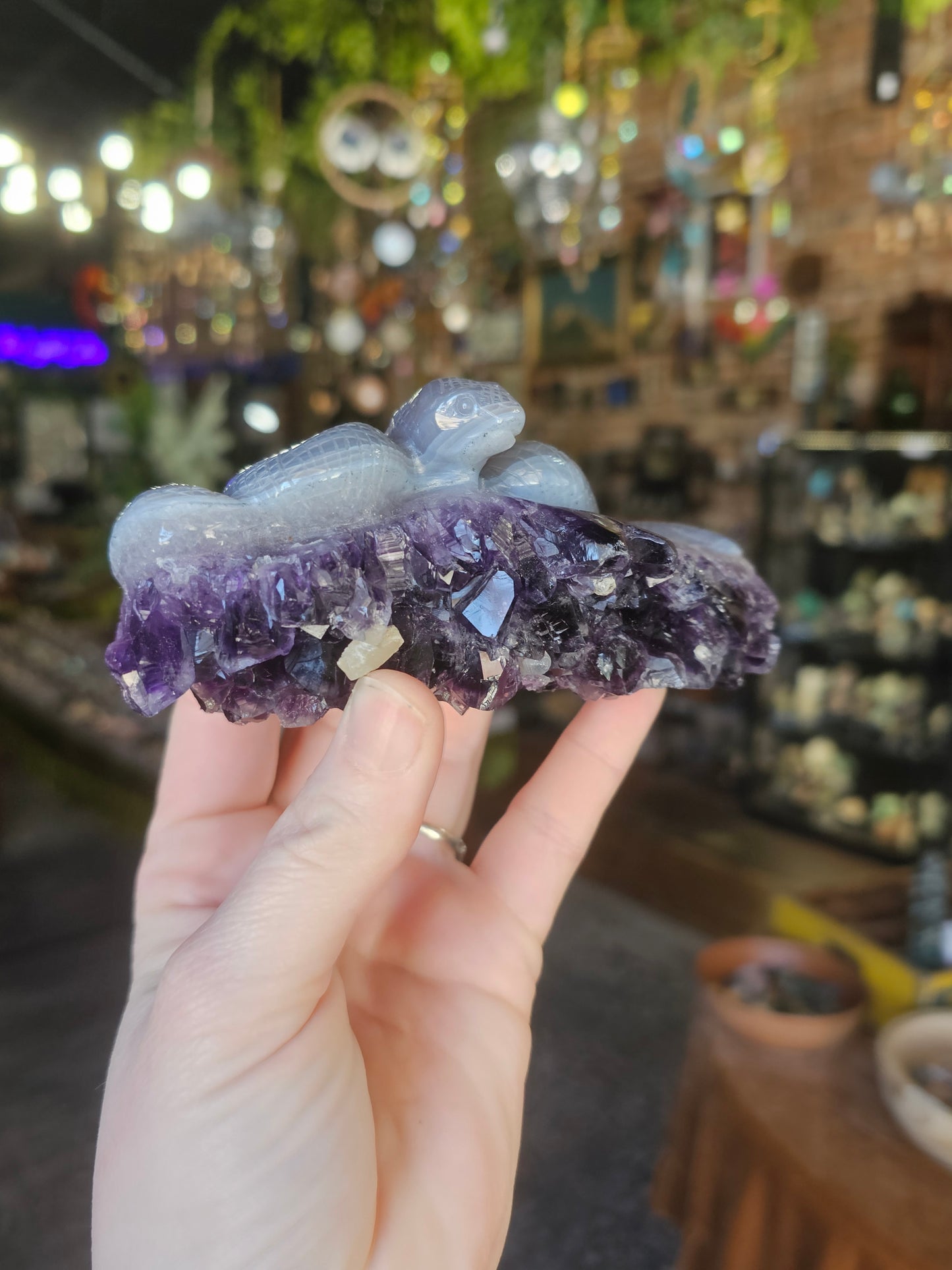 Amethyst Agate Snake Carving