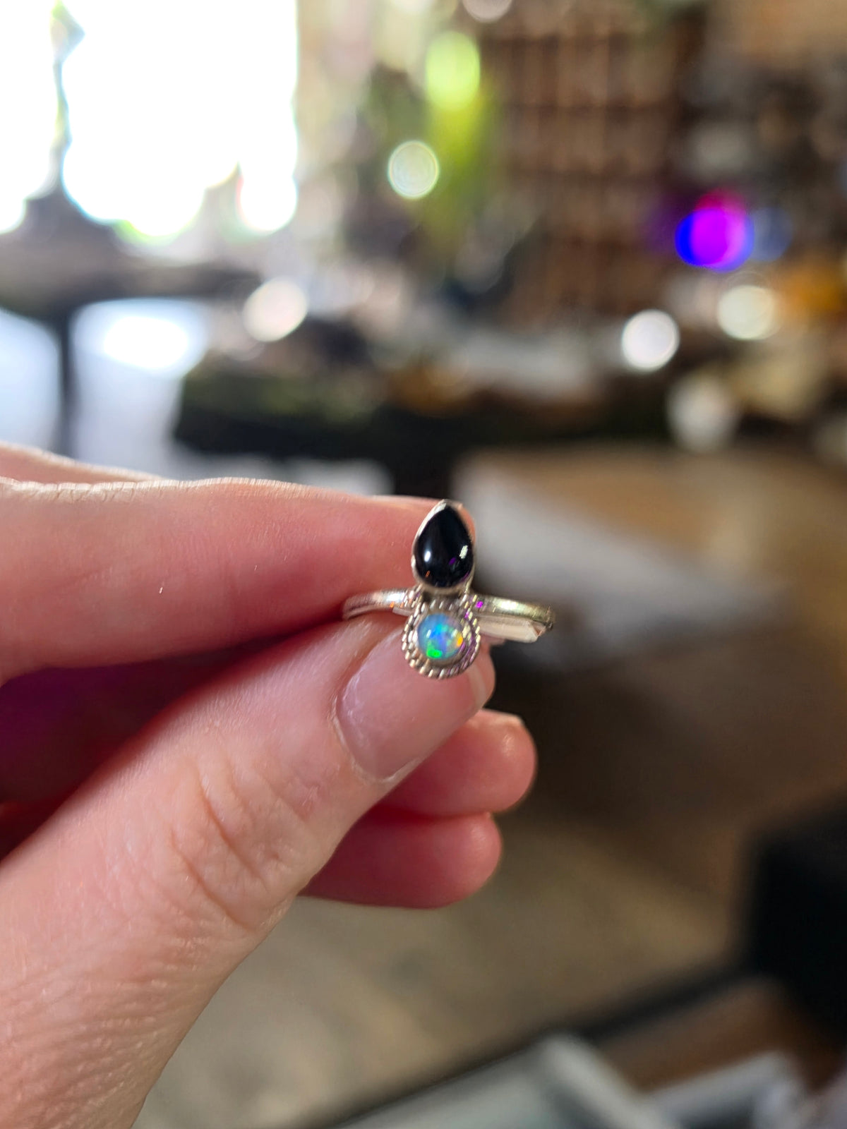 Opal and Black Onyx Size 7