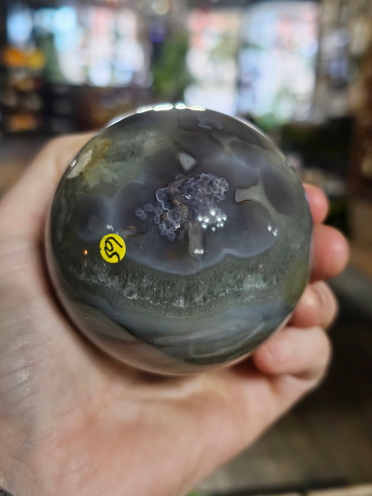 Purple Flower Agate with Prasiolite Sphere