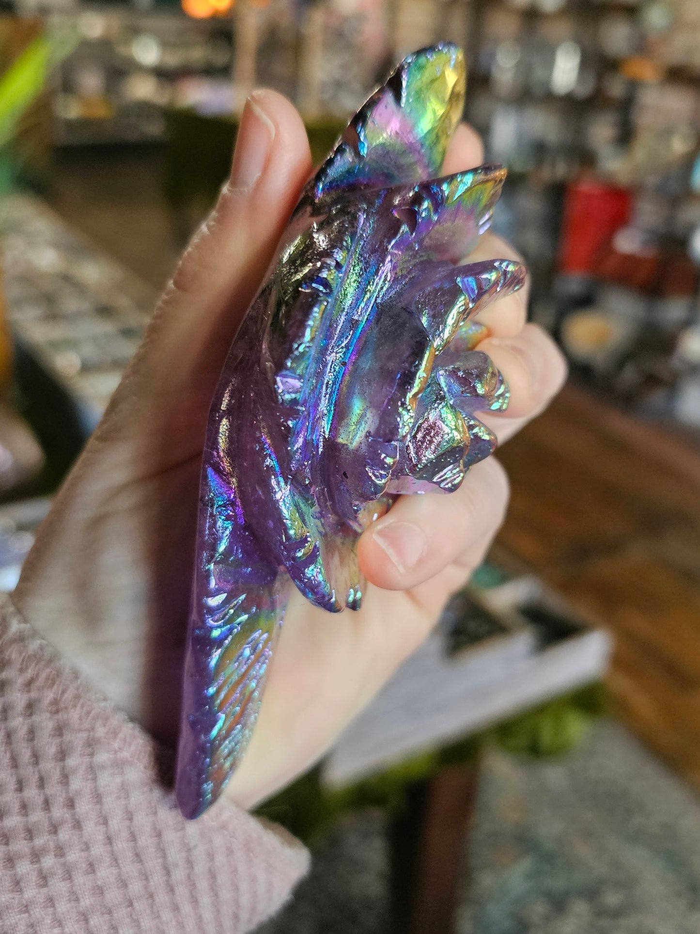 Aura Coated Amethyst Rose Carving