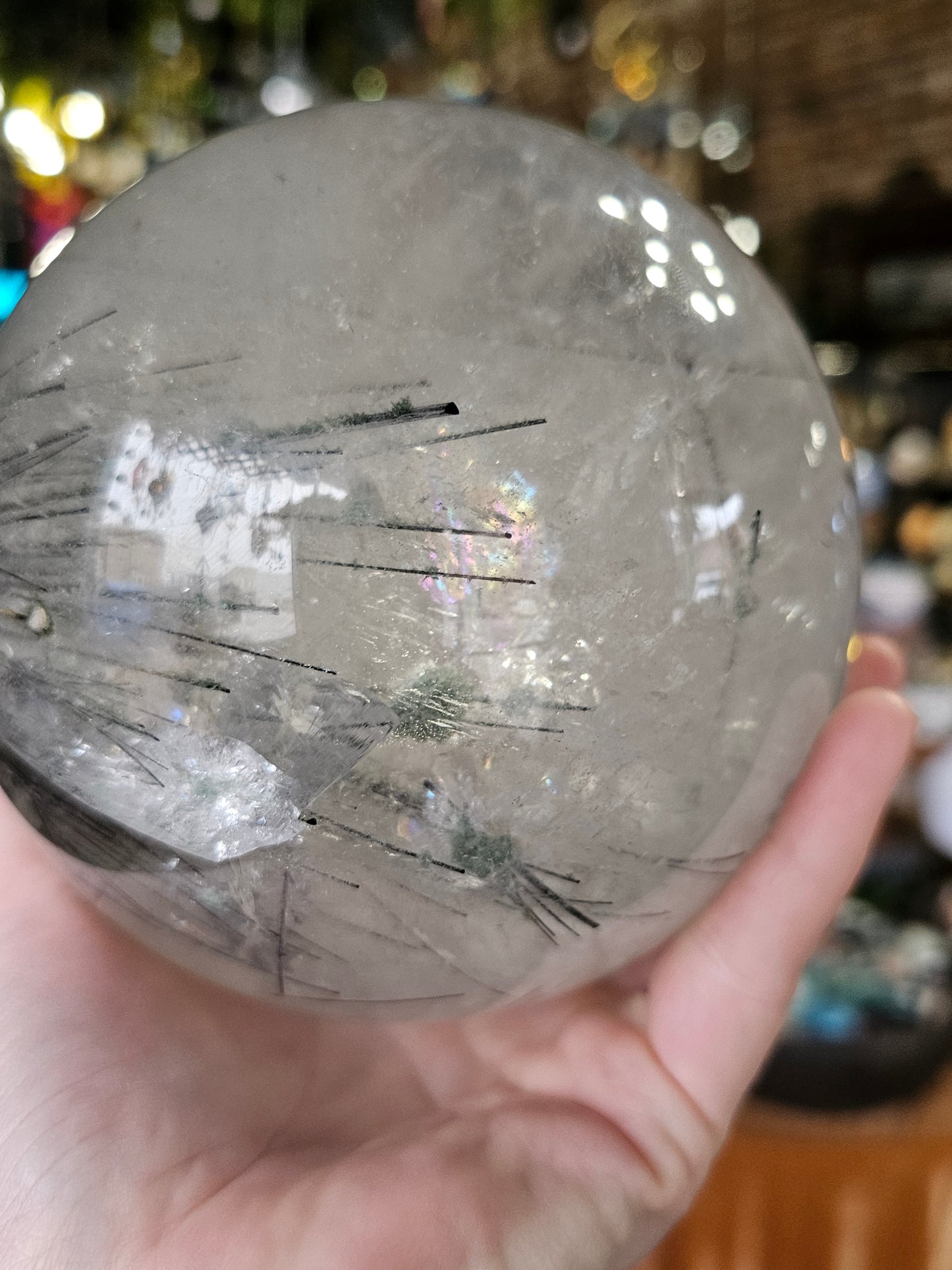 XL Chlorite on Black Tourmaline in Quartz Sphere