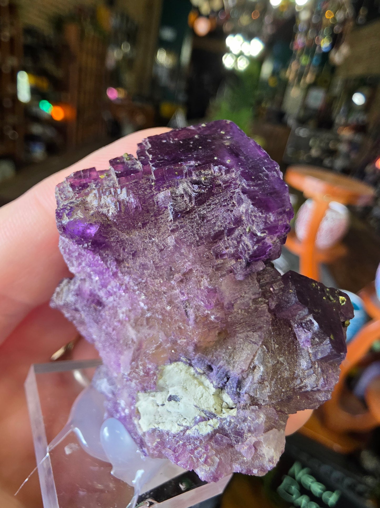 Pyrite on Fluorite